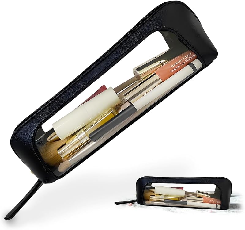 Estojo transparente para pincéis de maquiagem JFANexplore com zíper, preto