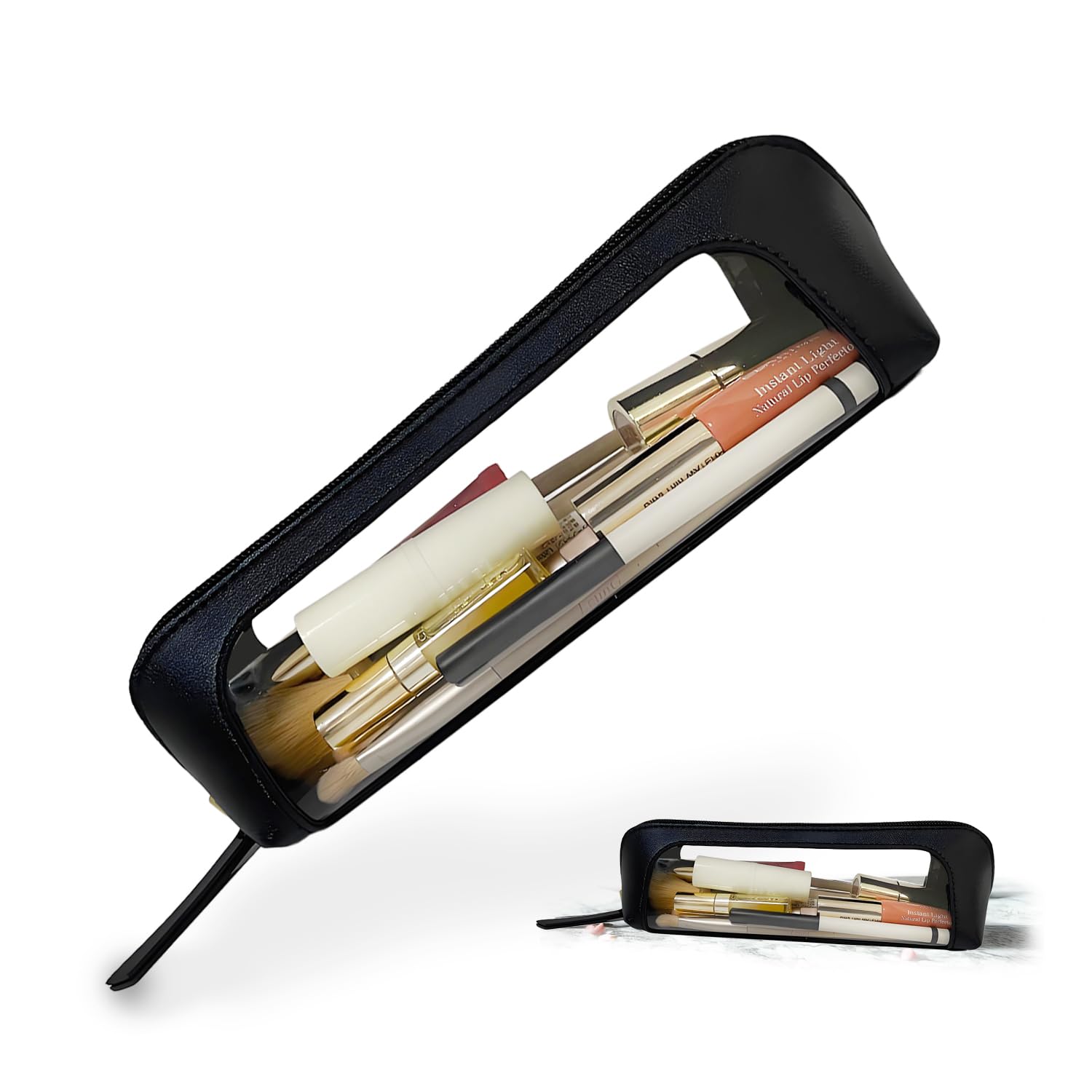 JFANexplore Clear Makeup Brush Bag Case,Leather Travel Make up Brush Holder, Portable MakeupBrush Case, Make Up Brush Pouch for Makeup Tools, Cosmetic