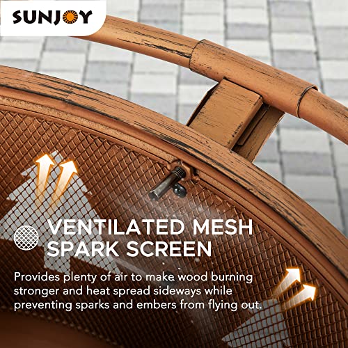 Sunjoy 30 In. Outdoor Wood-Burning Fire Pit, Patio Tree Motif Round Steel Firepit Large Fire Pits For Outside With Spark Screen And Poker #TOP4