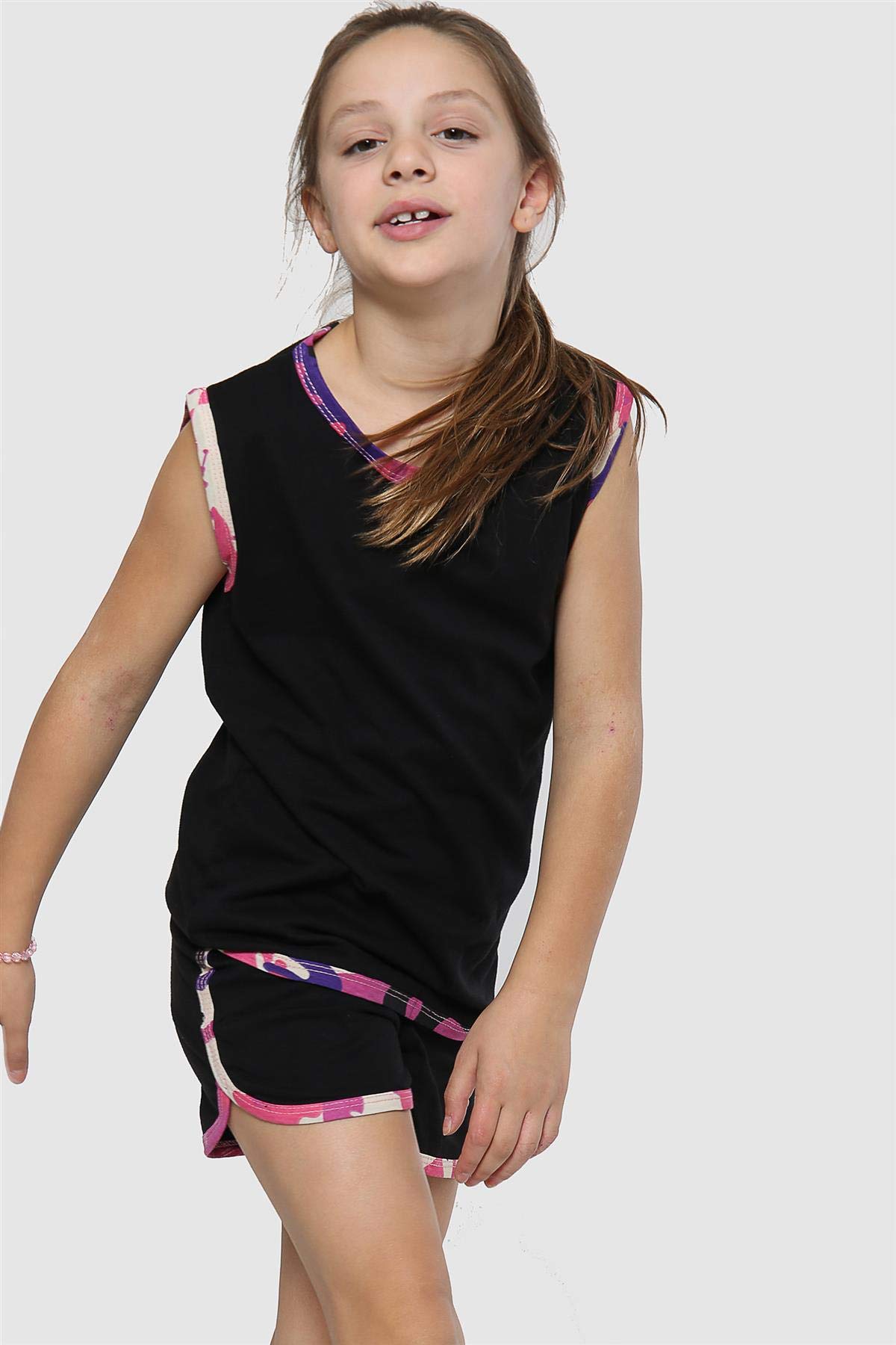 A2Z 4 Kids niñas Conjunto De Shorts 100% Algodón Camuflaje Tape Camiseta Shorts Lightweight Comfortable Verano Chaleco Top Outfit Set Edad 5-13 años