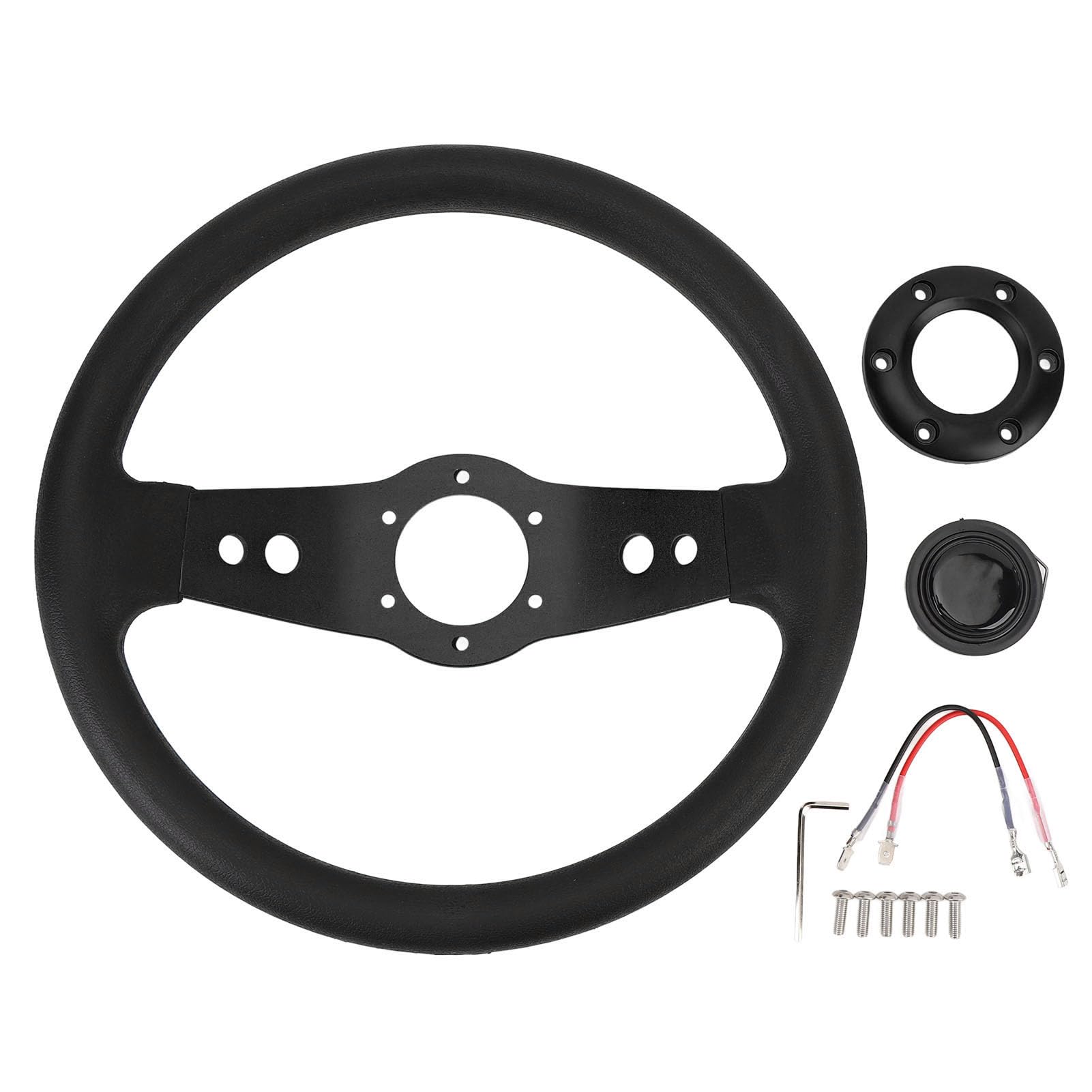 Volante per Auto 13 Pollici Volante Sportivo PU Look Elegante Resistente Agli Urti Presa Migliorata Facile Installazione Volante per Veicolo (BLACK)