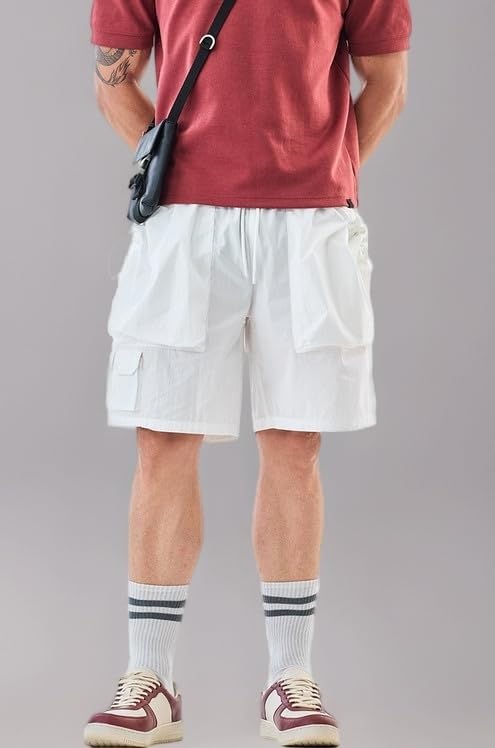 Men Cargo Shorts | Regular Fit Textured Design with Mid Rise & Multiple Utility Pockets | Durable Cotton Blend Fabric for Streetwear & Summer Outings