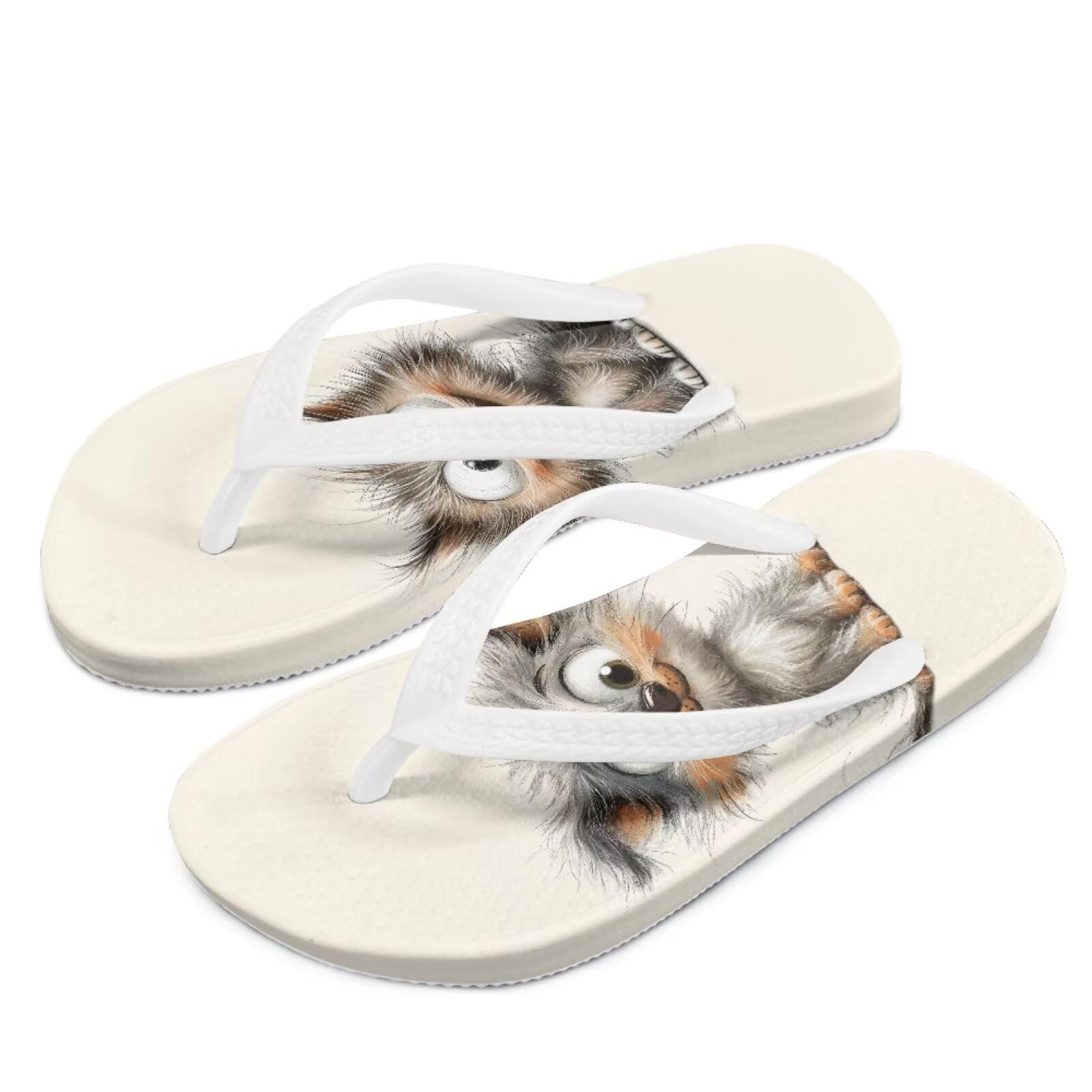 Watdotory Funny Pet Print Flip Flop Sandal Water Shoes - Beach Slides Slip-on Quick Dry Thong FlipFlops Sandals for Boys (11-12 Little Kids) Size 1