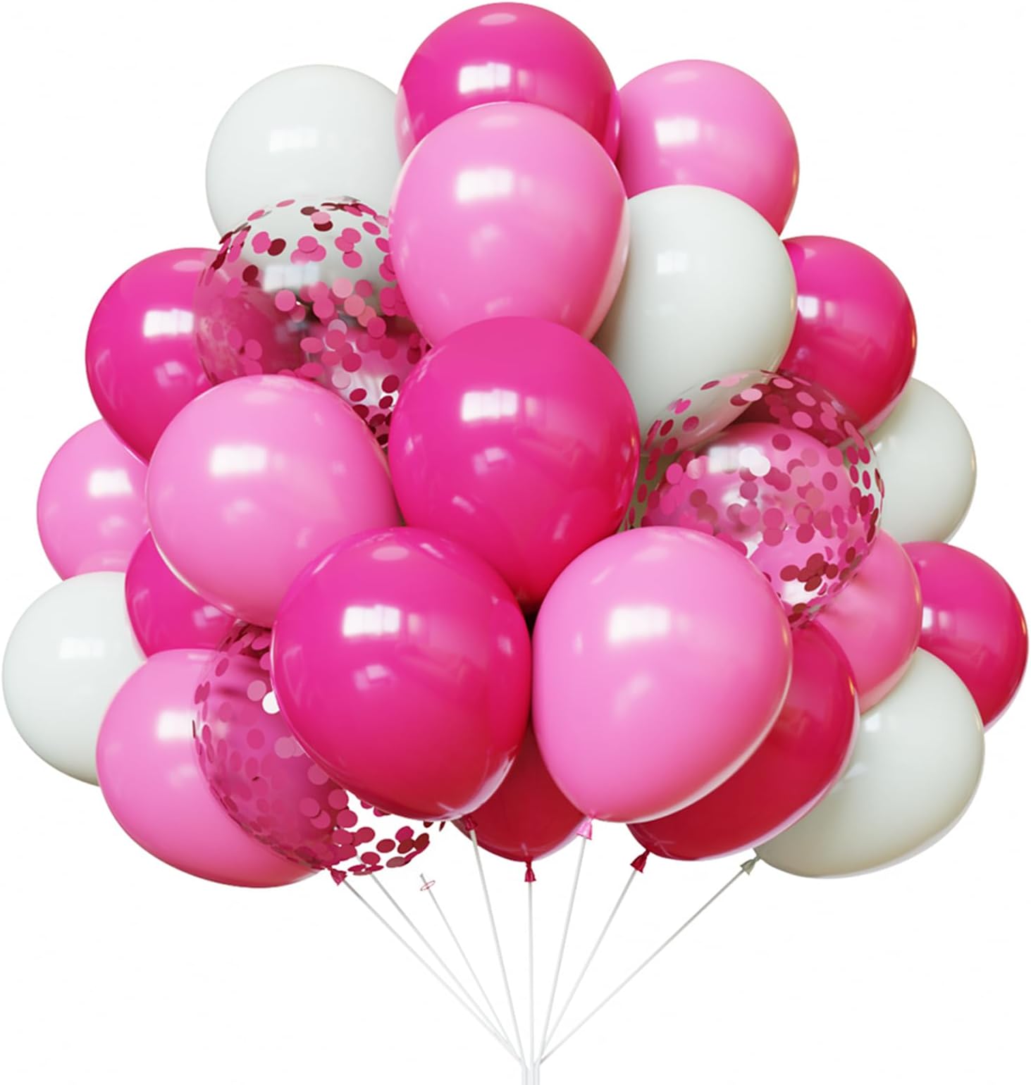 Thomtery Pink Confetti White Balloons, 50pcs 12 inch Latex Balloons for Birthday Party, Valentine's Day Decorations