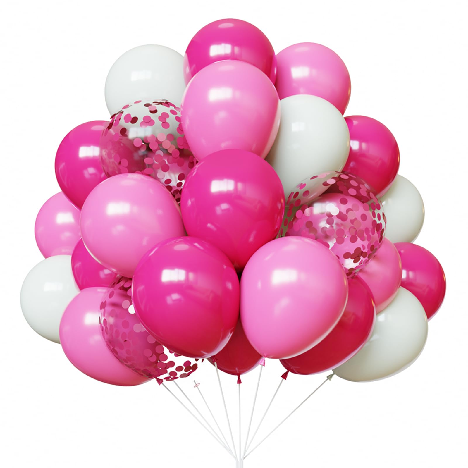 Thomtery Pink Confetti White Balloons, 50pcs 12 inch Latex Balloons for Birthday Party, Valentine's Day Decorations