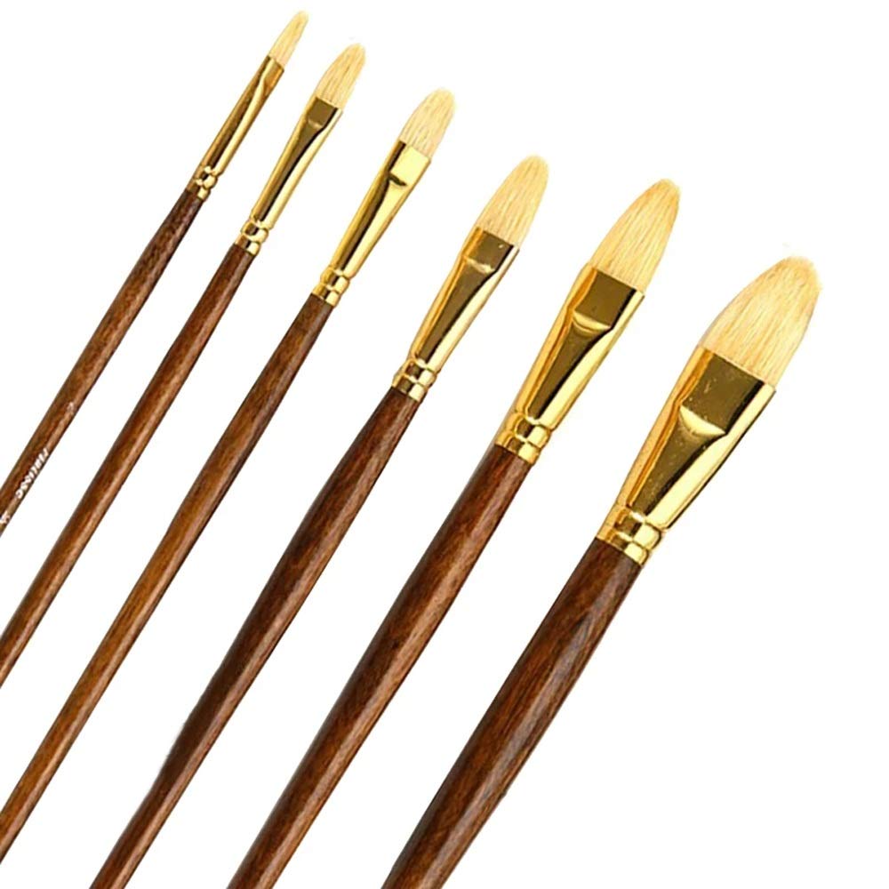 6 unids/Set Pincel de cerdas de Pelo de Cerdo Mango de Madera Pincel para óleo acrílico Pinceles de Dibujo Herramienta de Pintura artística