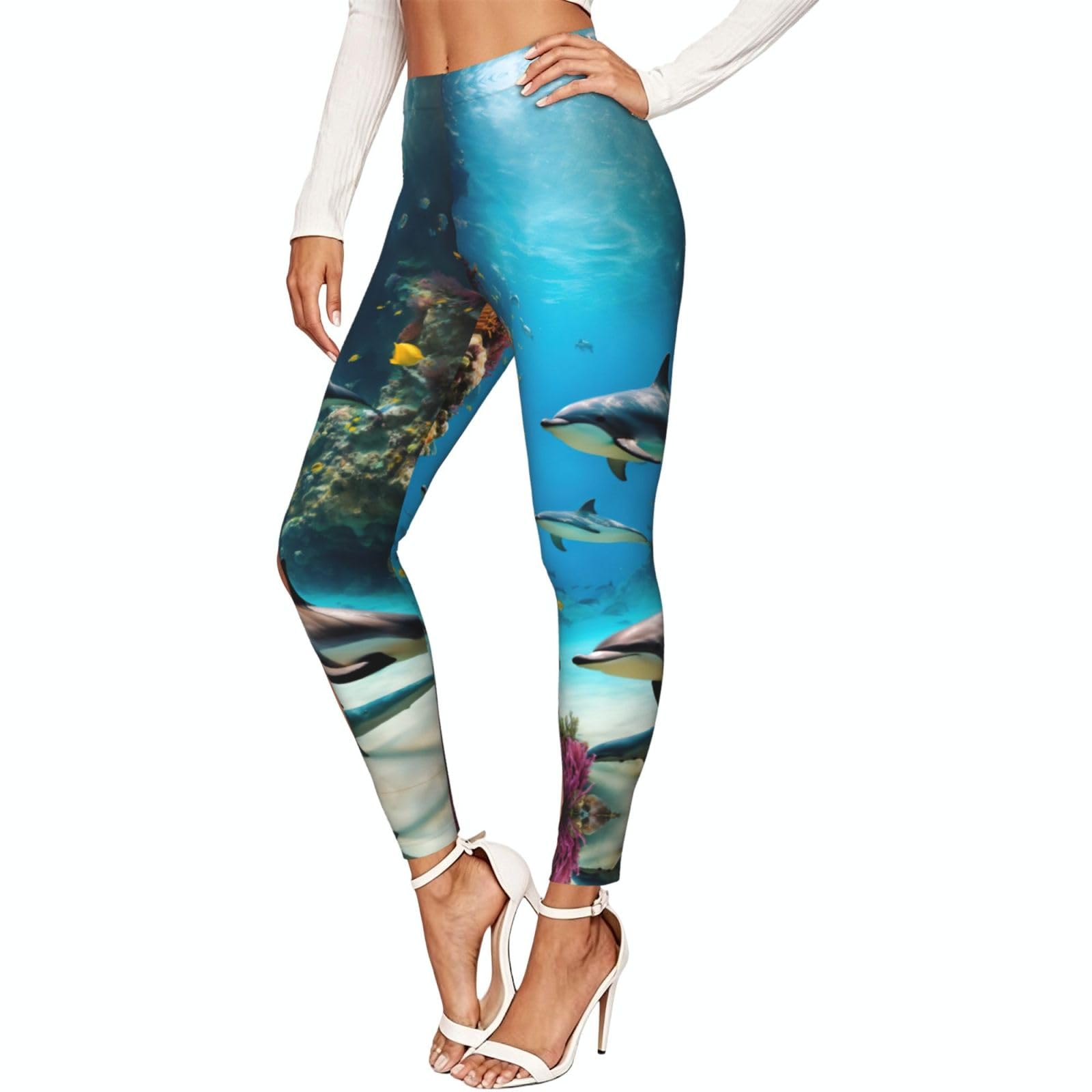 Leggings de compresión 3D moldeadores que evitan transparencias con estampado de peces 7