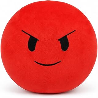 COYOCO Verity Plush Red Angry Face Pillow, 9.8 Inch Round Cushion, Ages 14+ | Emoticon Toy for Teens Adults, Soft Bedroom Sofa Decor, Mischievous Mood Character Gift
