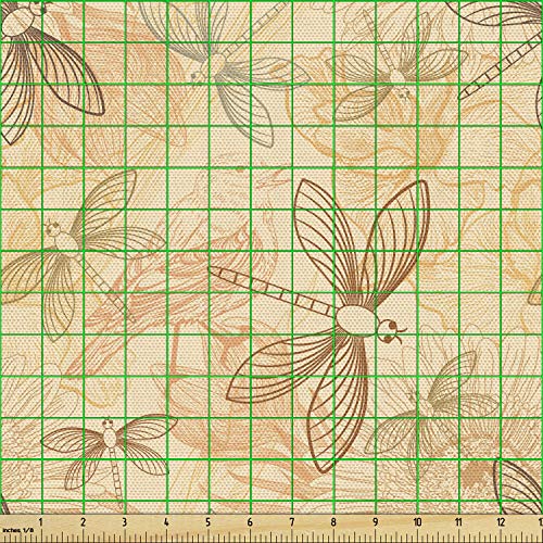 Image of Ambesonne Beige Fabric by The Yard, Vintage Birds and Dragonflies Artprint with Modern Doodle Style Animal Inspired Design, Decorative Fabric for Upholstery and Home Accents, 3 Yards, Cream