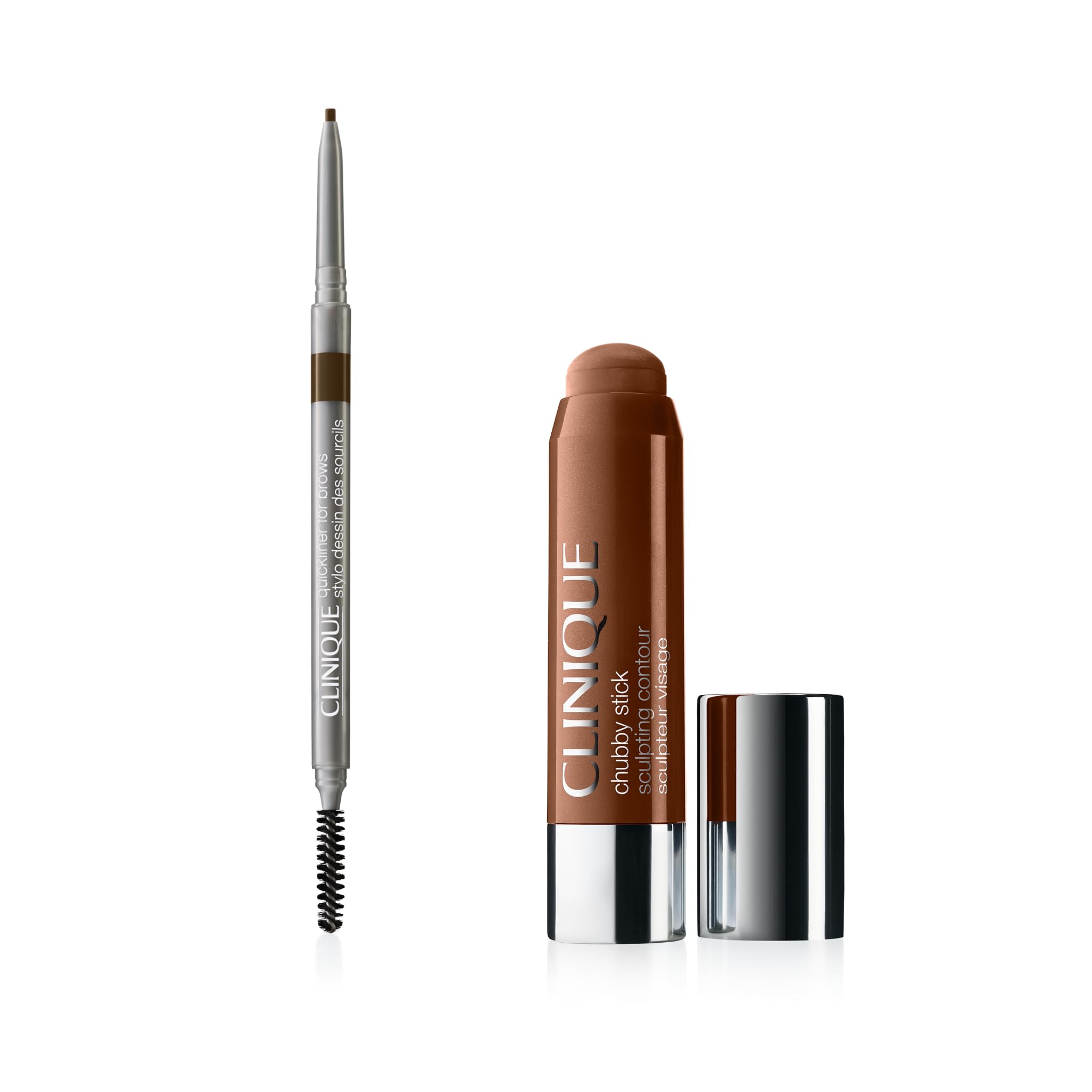 Clinique Quickliner For Brows (0.06 g) + Chubby Stick Sculpting Stick (6 g) - Matita Sopracciglia Resistente alle Sbavature - Contouring cremoso per tutti i tipi di pelle