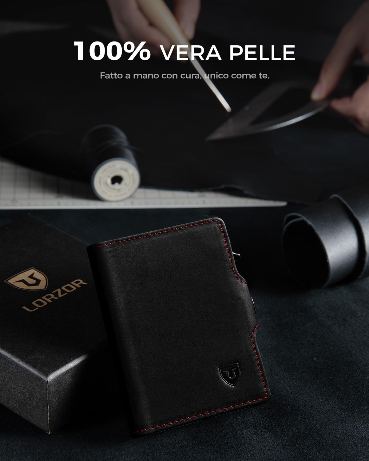 LORZOR® Portafoglio Uomo Slim Pelle, Portacarte Uomo con Protezione RFID & Portamonete, Porta Carte di Credito Pop-up Contenere 10 Carte, Porta Tessere Tascabile