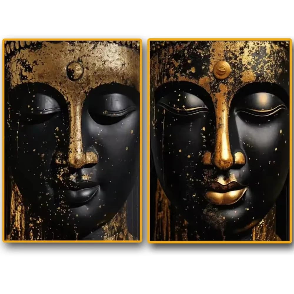MAIMANG Złoty liść Budda Wall Art Poster Prints Salon Buddyjski Obraz na płótnie Zen, duchowy wystrój domu (30 x 45 cm x 2 / rama wewnętrzna)