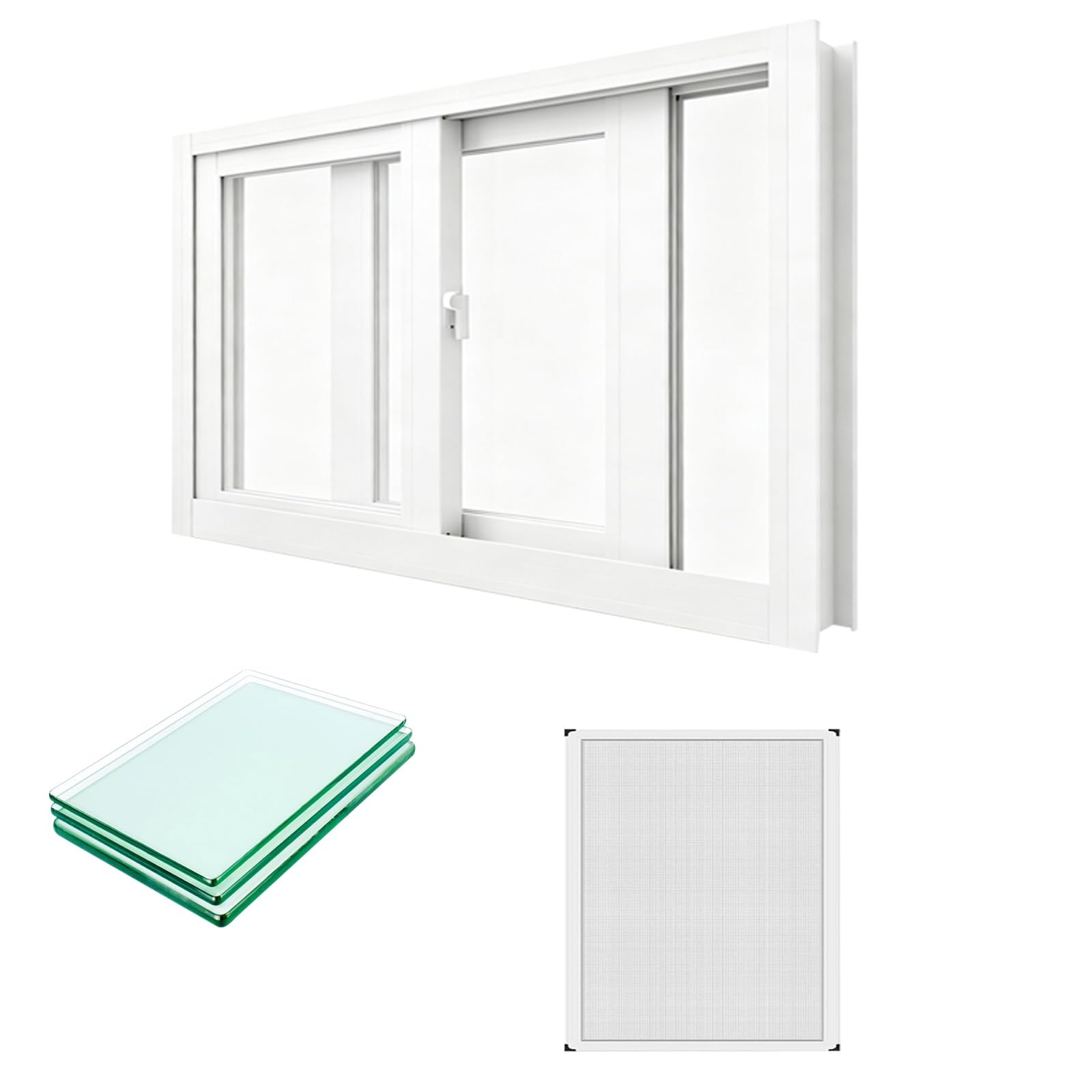 Ventana corredera de aluminio blanco 68x48 cm con doble panel aislante para reformas