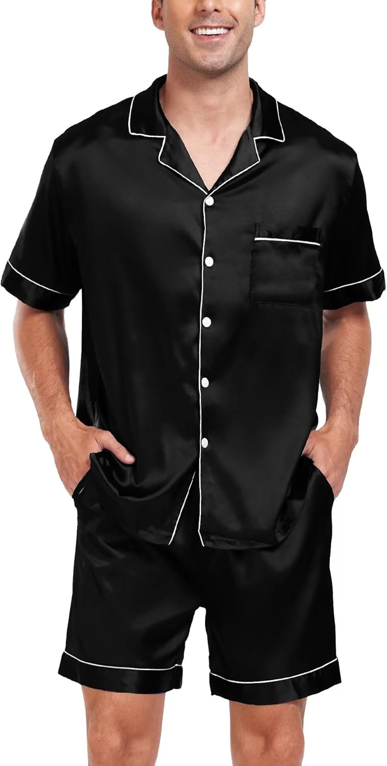 SWOMOG Couple Matching Pajamas Sets Women & Men Button Down Silk Pjs Men Short Sleeve Soft Lounge Sets 2 Pcs Loungewear - Image 3