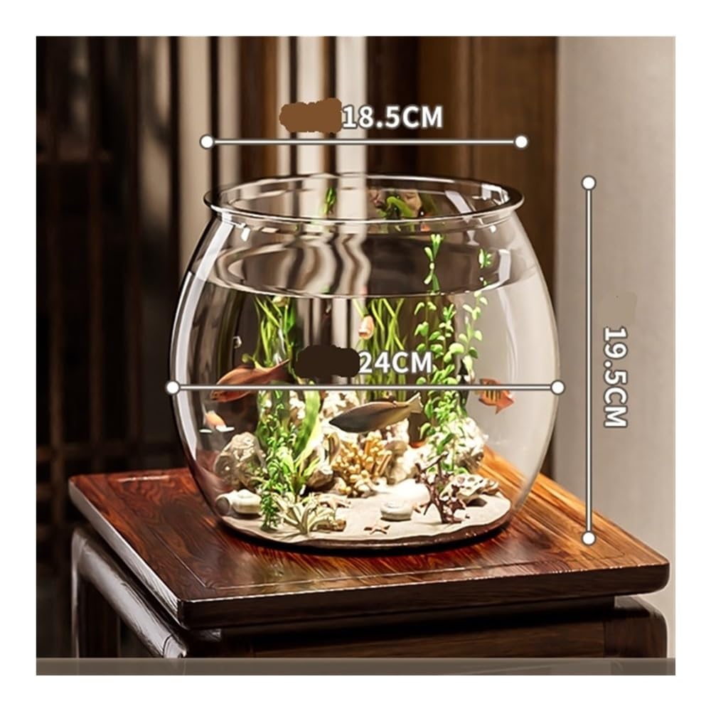 pecera Tanque pequeño de Pet translúcido Redondo de una Sola Pieza for Peces, de imitación de Vidrio, for Sala de Estar, Oficina, Escritorio.(18.5cm)