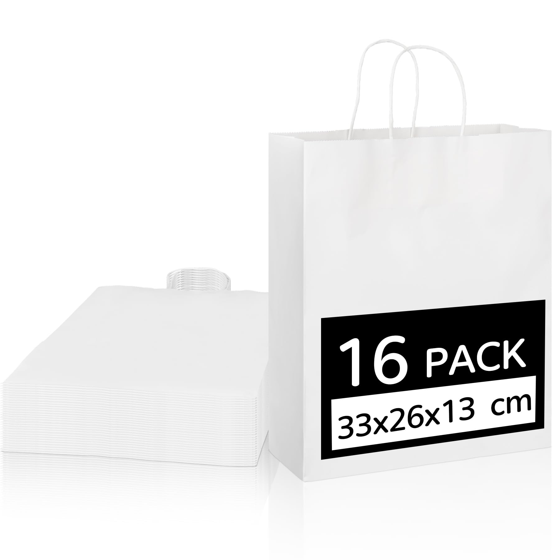 16 Pack Large Paper Bag White Kraft Paper Party Bags Thick Present Bags with Handles - Perfect for Kids Parties, Birthdays, Baby Showers (33 x 26 x 13 cm) โ image 1