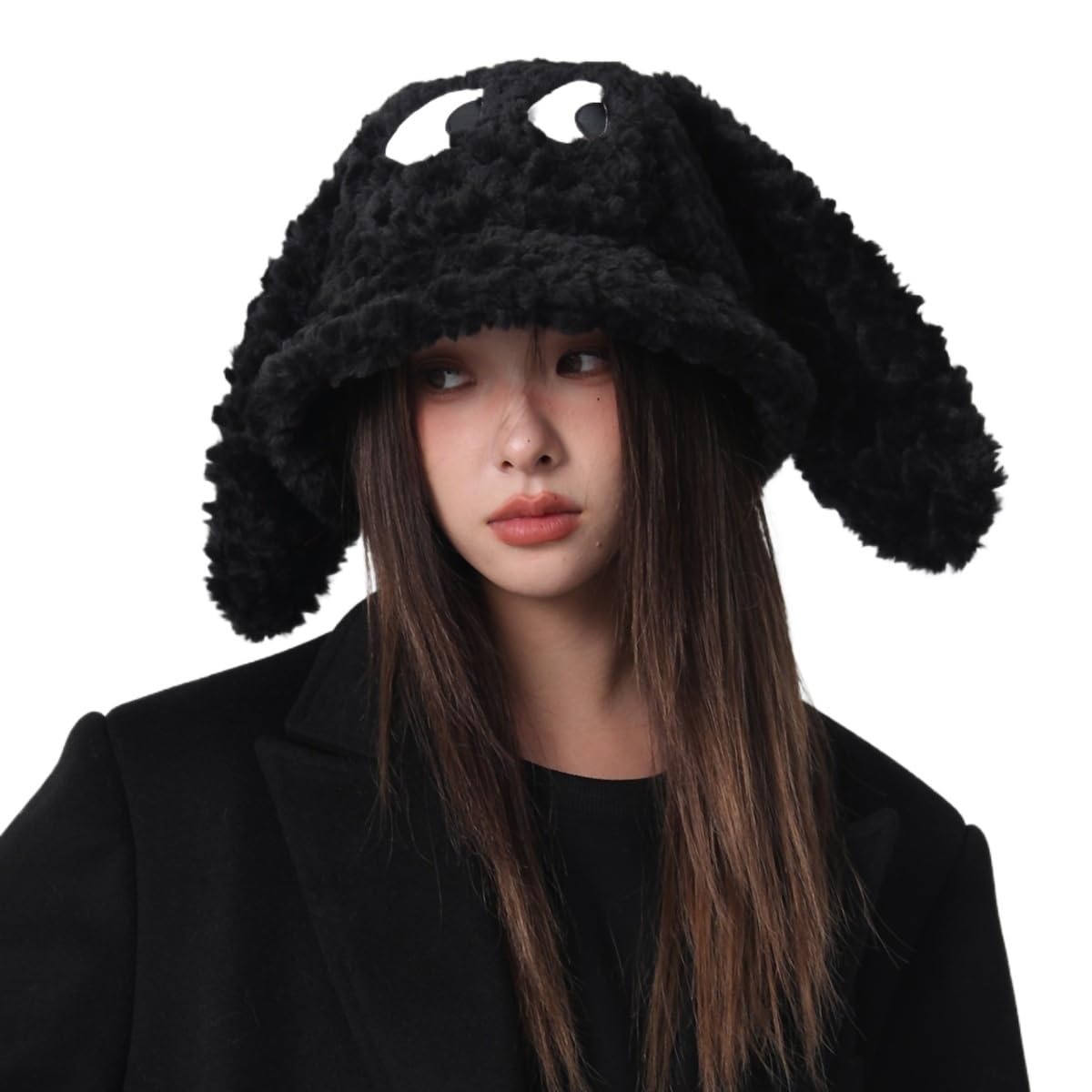 Bonnet mignon à grands yeux pour offrir en hiver, chapeau seau pelucheux doux