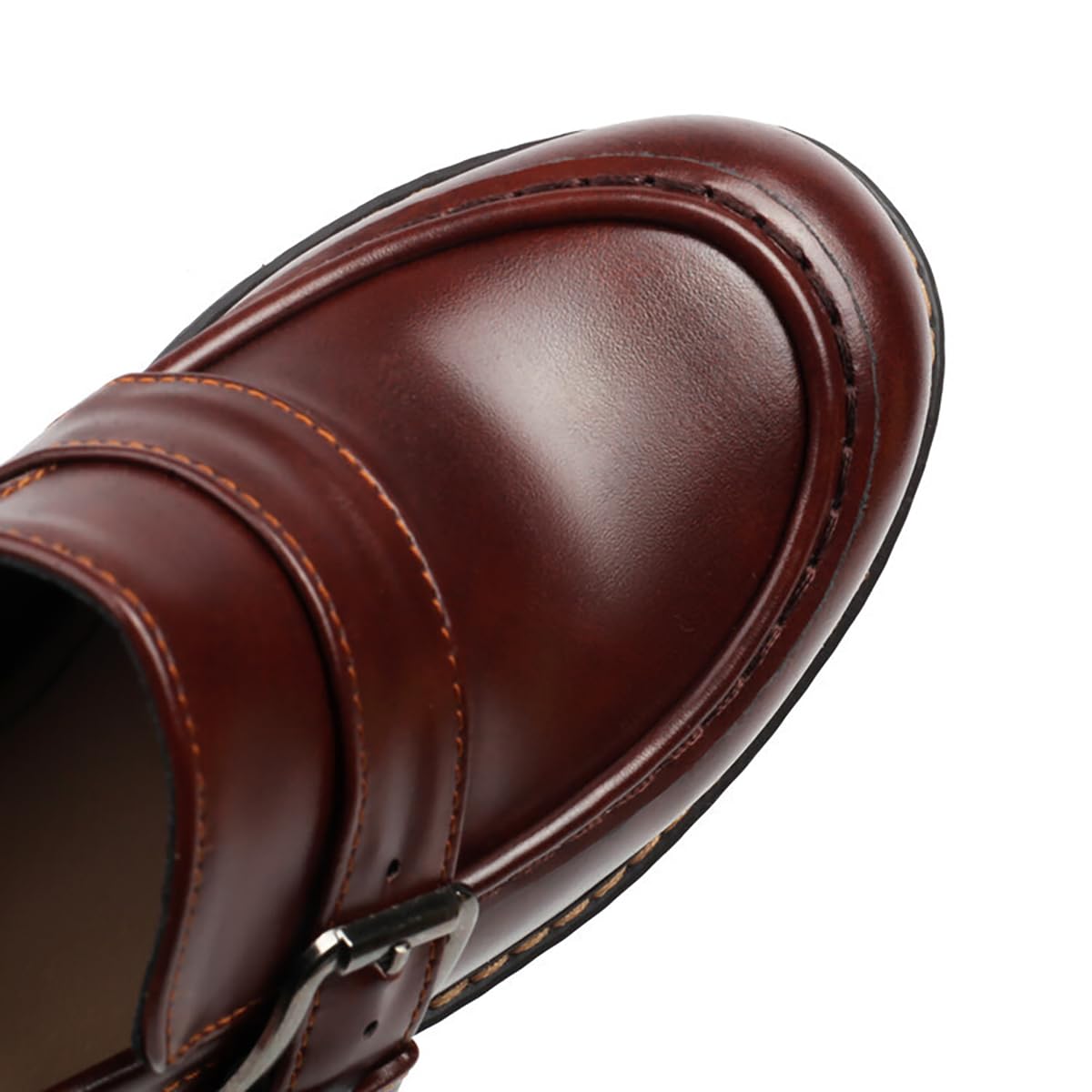 Mocassini Donna con Plateau Tacco Largo Pelle Sintetica Punta Rotonda Tacco Larghezza Fibbia Suola Dentata Slip-On Comodi Stile College Goth Scarpe