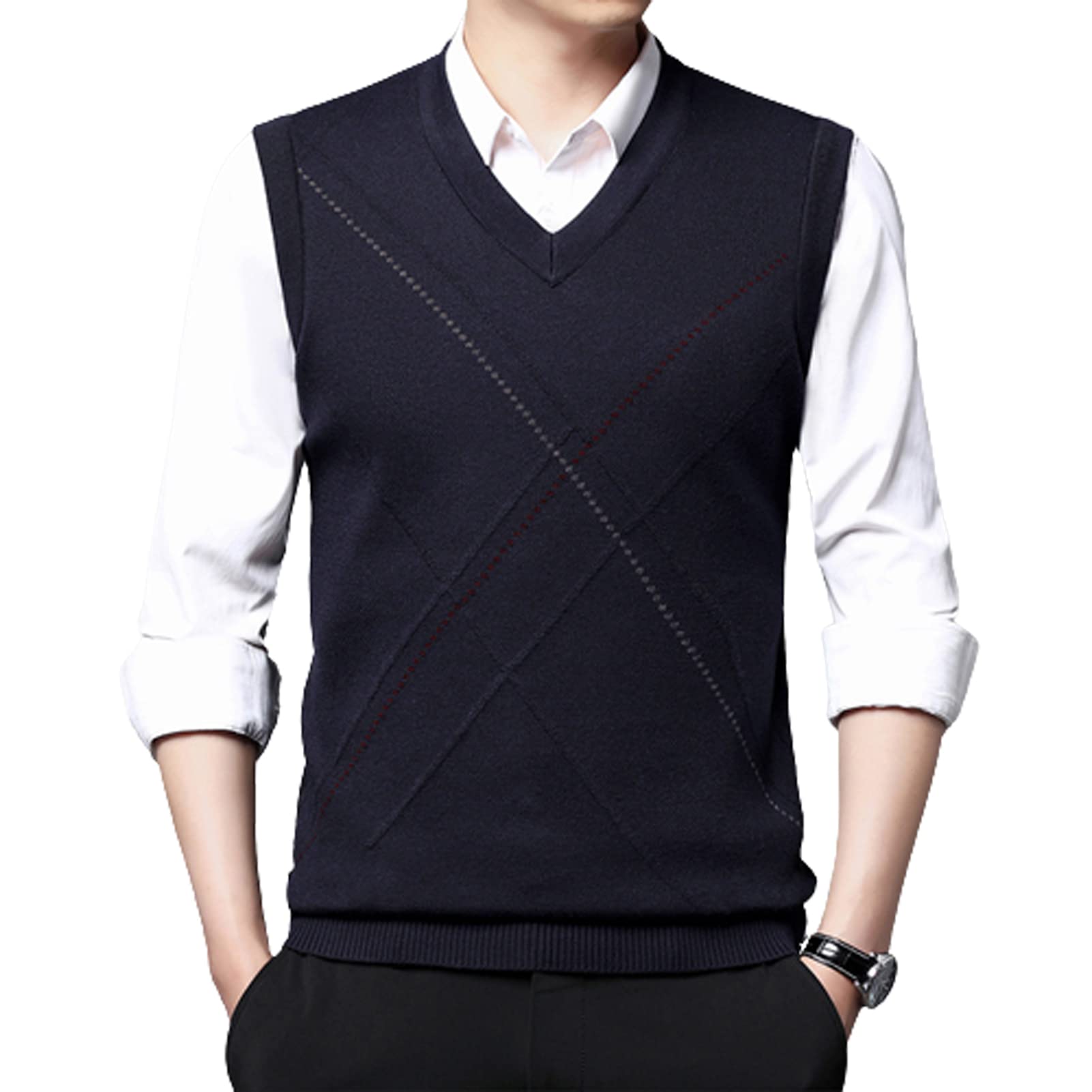Chaleco De SuéTer para Hombres SuéTer Sin Mangas con Cuello En V Casual Caliente Jersey Invierno De Chaqueta De Punto De Otoño Botón Jumper Empresarial Chaleco Top Cyan-XXL