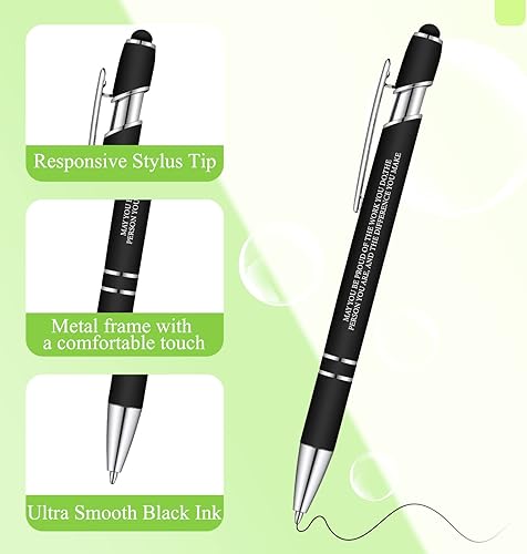 Miniatura 10 de Teling Juego de 20 bolígrafos motivacionales con punta de lápiz digital suave de 0.039 pulgadas (0.039 pulgadas), tinta negra de metal, regalos de