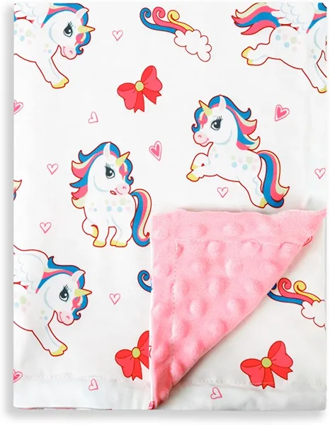 New Born Baby Girl Double Layer Fuzzy Toddler Throw Blankets Soft Plush Minky Daycare Blanket for Baby Shower Birthday Gift Pink 30 x 40 Inch (Unicorn, 1)