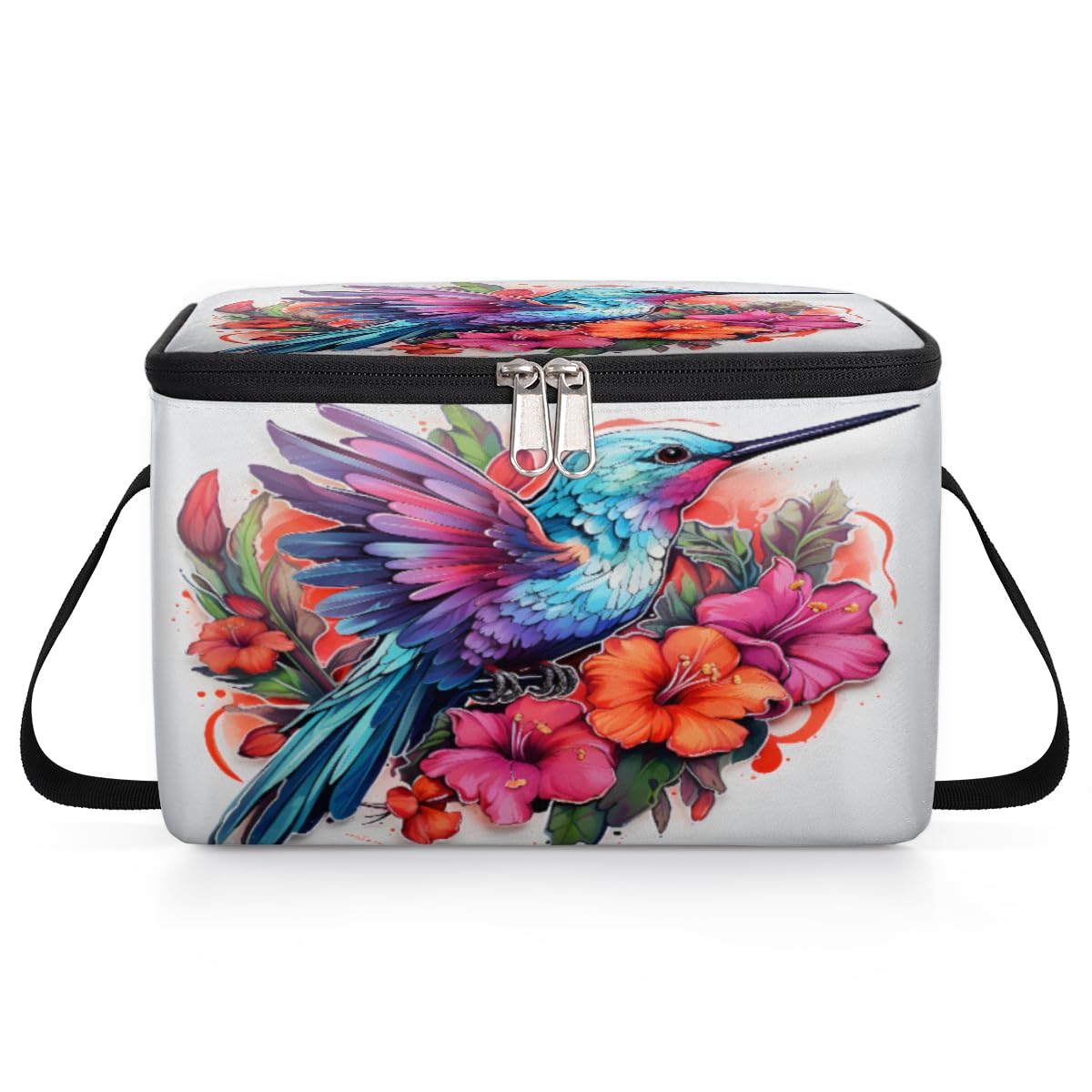 GzLeyigou Hummingbird Lunch Bags for Women Men 9 Cans, Hot & Cold Food Delivery Bag Insulated Grocery Bag Insulated Lunch Box Colibri Bird Cooler Bag for Office Work Picnic Beach