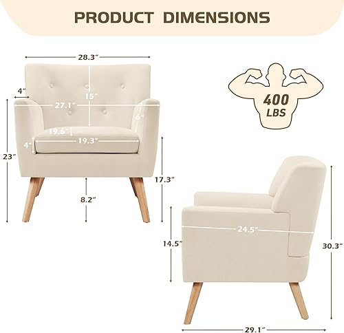 Miniatura 2 de Prilinex Silla decorativa, sillas de sala de estar modernas de mediados de siglo, sillón tapizado con botones con cojín, cómodas sillas de lectura