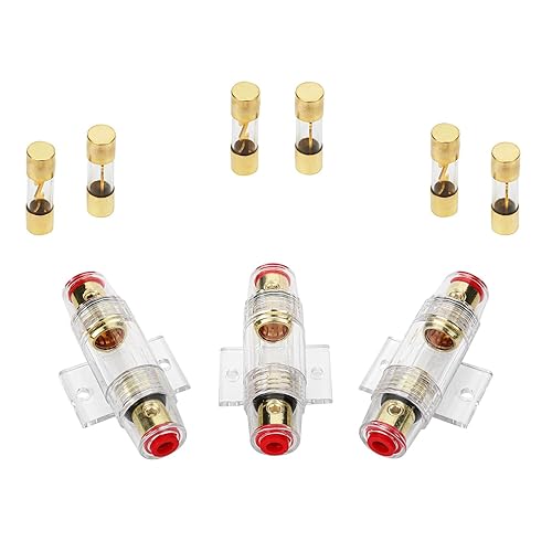 ENLOZURE Portafusibles AGU en línea calibre 4-10 AWG con fusibles AGU de 60 amperios, ideal para audio de automóvil, alarmas, amplificadores y