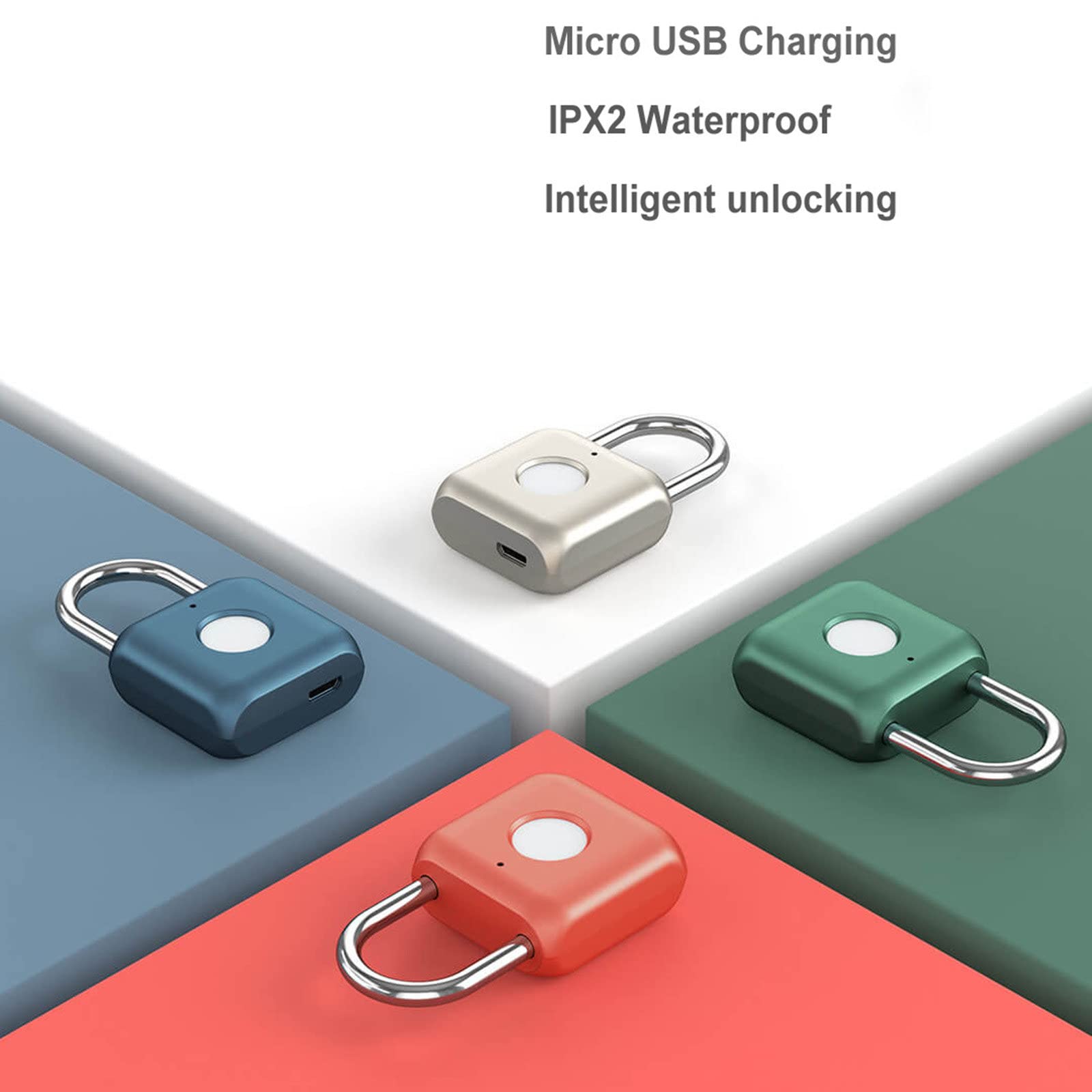 Candado inteligente con huella dactilar, USB, resistente al agua, candado electrónico con huella dactilar, funda de equipaje antirrobo para el hogar, seguridad recargable,Blue