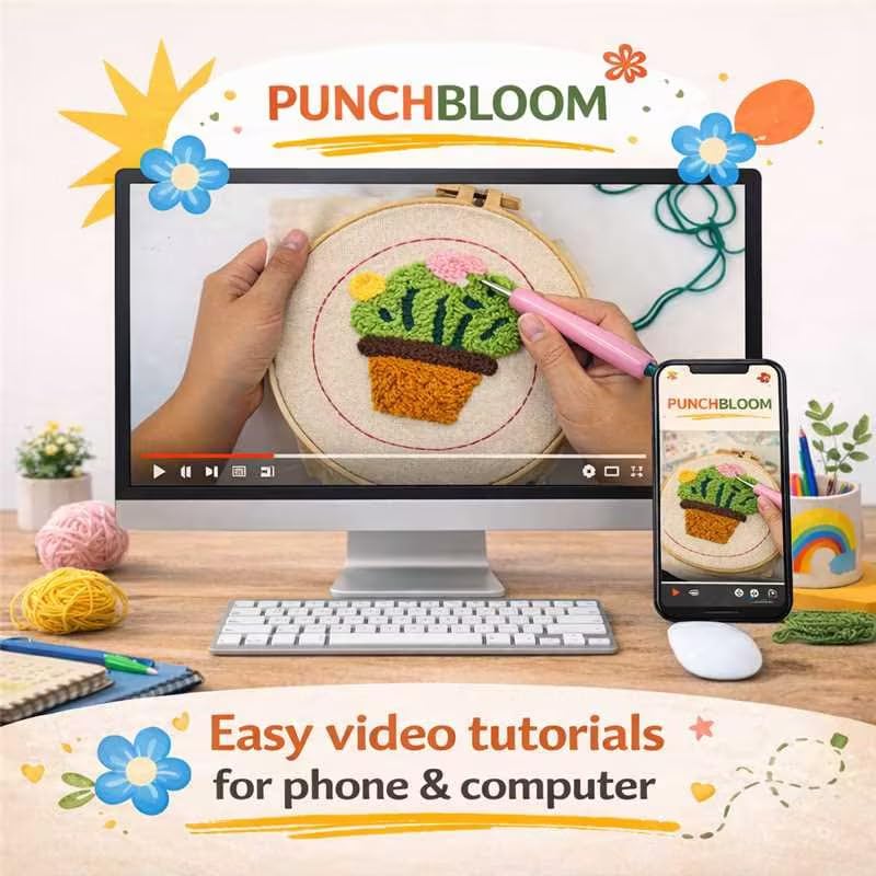 Image of Punch Needle Coaster Kit for Adults Beginners, Easy Punch Embroidery Starter Set with Instructions - Fun Mug Rug Making Kit for Table Decor & Festival DIY Gifts (6pcs Succulent Plants)