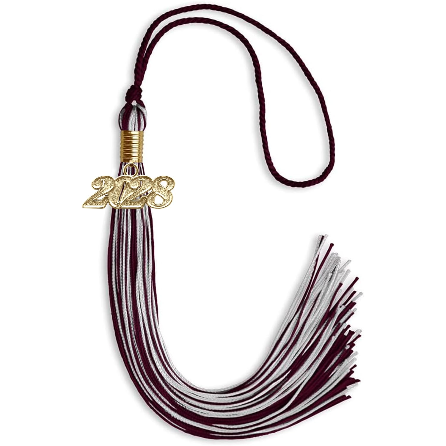 Endea Graduation Mixed Double Color Tassel with Gold Date Drop (Maroon/Silver, 2028)