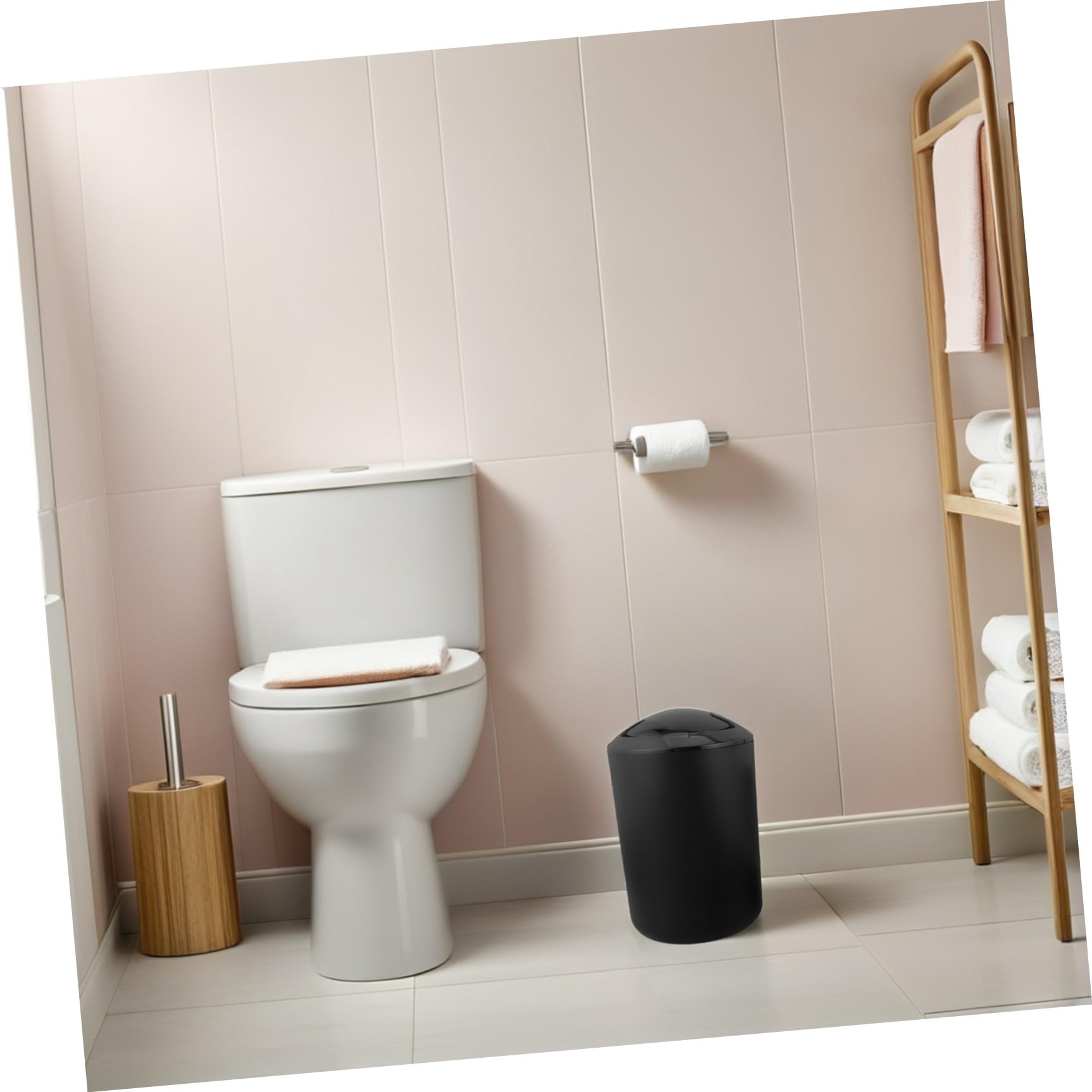 Beaupretty Conjunto de Accesorios de Baño con Dispensador de Jabón Negro de 6 Piezas en Plástico Resistente Humedad Porta Cepillos y Papelera para Hogar Elegante