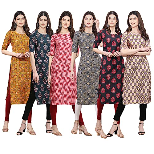 Image of Pinkmint Women's Crepe Digital Print Straight Kurta [Pack of 6] (CKE-329-353-330-333-341-343)