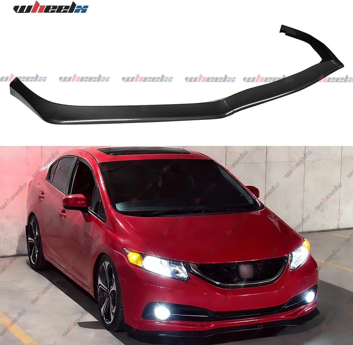 3Pcs Front Bumper Lip Compatible with 2013-2015 Honda Civic, JDM CS Style Air Dam Lower Chin Spoiler Splitter Fit for 13-15 Sedan, Protection Body Kit (Carbon Fiber Pattern)