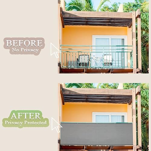 Miniatura 5 de iCover - Valla de privacidad para balcón, 3.5 x 16.5 pies, resistente a los rayos UV, para porche, terraza, patio, jardín, patio trasero, bridas