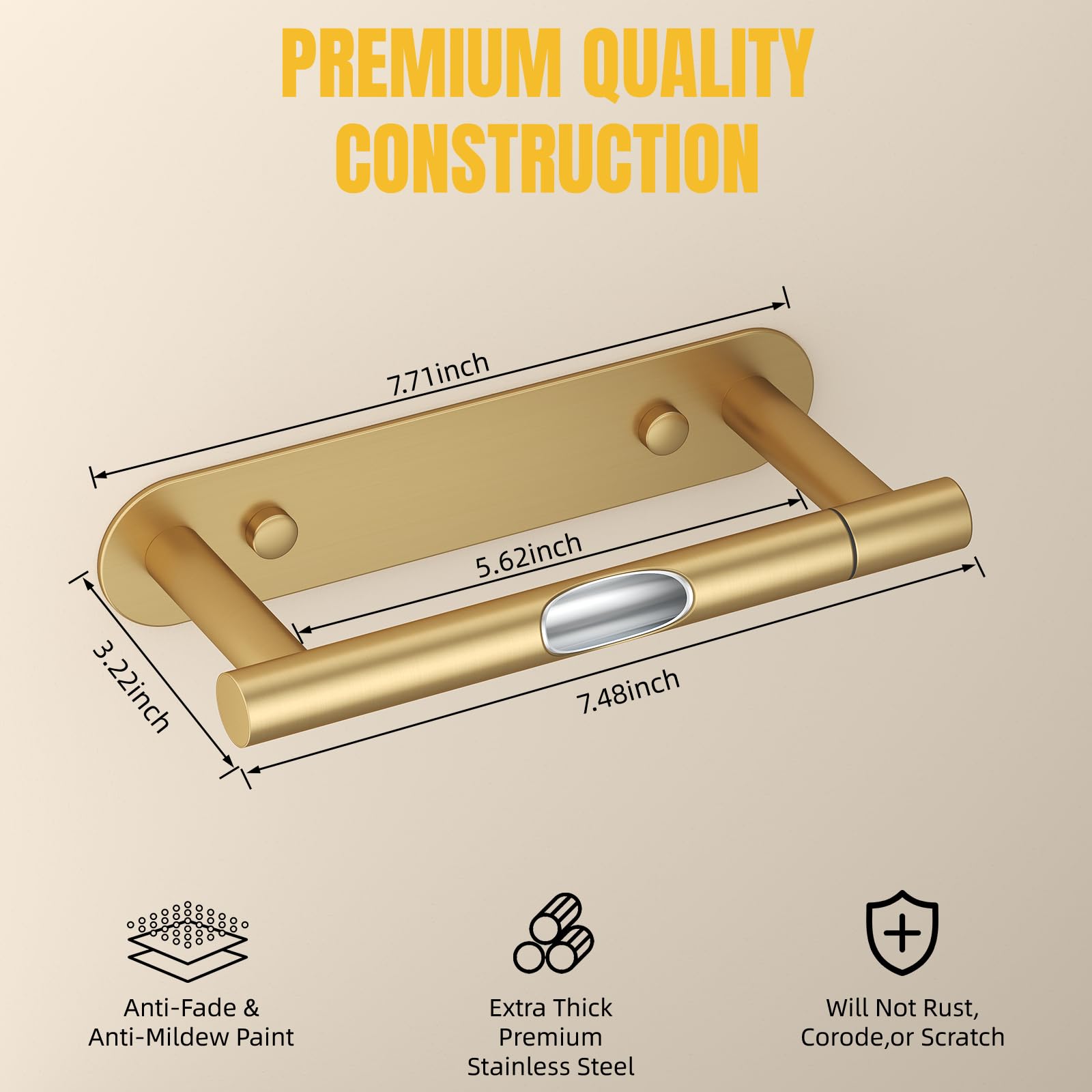 BESy Toilet Paper Holder, Bathroom Tissue Holder Wall Mount Brushed Gold — Amazon image 4