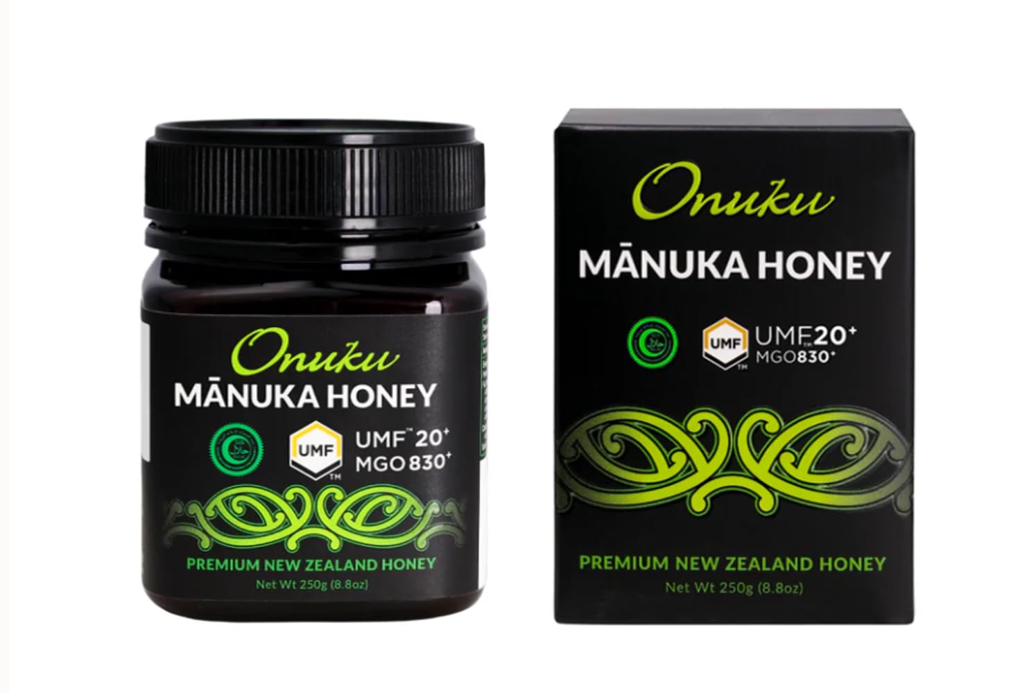 Onuku Premium Monofloral Manuka Honey UMF 20+ | MGO 830+ | 100% Pure & Natural | Certified Authentic from New Zealand | Raw, Unprocessed, Unpasteurized | 250 g