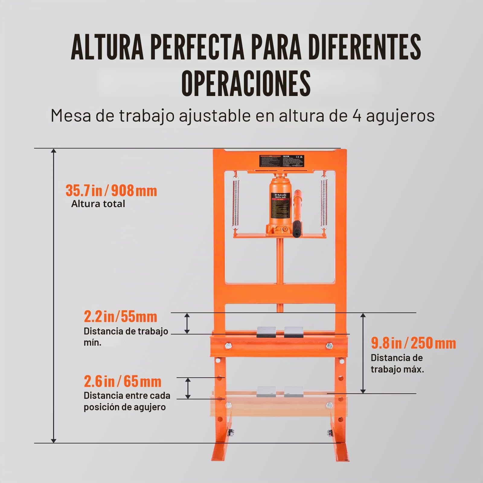 VEVOR Prensa Hidráulica para Taller Prensa Hidráulica para Garaje/Tienda con Marco en H de 6 T Prensa Ajustable para Taller con Placas de Prensado Prensa Hidráulica de Alta Resistencia para Garaje