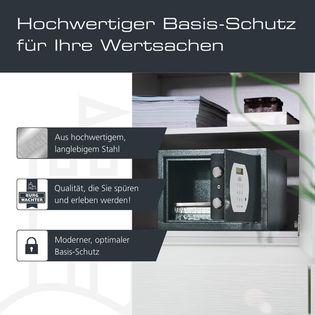 BURG-WÄCHTER Möbeltresor für Hotel mit elektronischem Zahlenschloss, Zur Wand- und Bodenbefestigung, 6,7 l, 7,1 kg, Pure-Safe PS 110 E KA 3, anthrazit