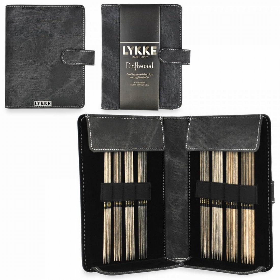 Lotus Yarns Lykke - Set di ferri da maglia a doppia punta, 15,2 cm, lisci e confortevoli, misura US 0-5, colore: Grigio