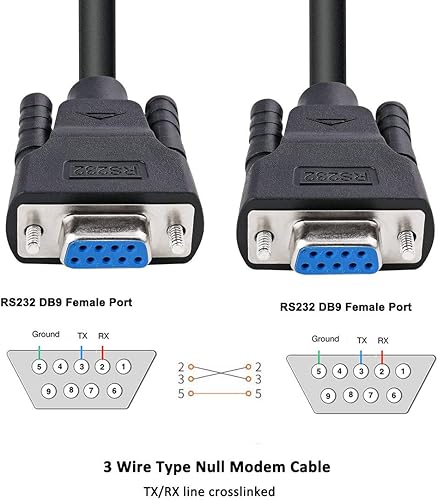 Miniatura 4 de DTech DB9 RS232 - Cable serie hembra a hembra, cable de módem nulo, línea cruzada TX/RX para comunicación de datos (6 pies, negro)