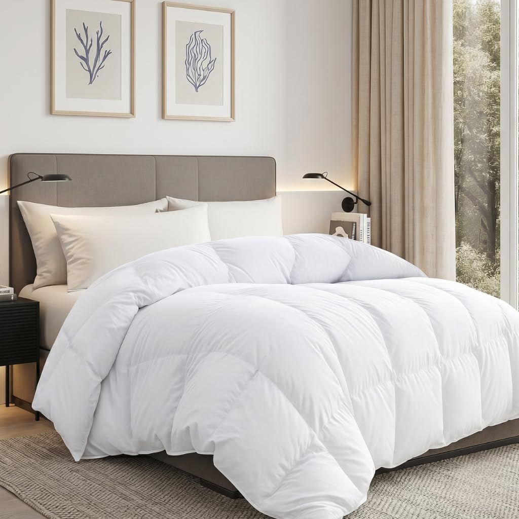 SAMPUR - Couette Luxe Plume | 100% Plumes Naturelles de Canard, garnissage 500g/​m2 | Surpiquage Innovant et gonflant Maximal | Isolation Thermique optimale… (200x200 cm)