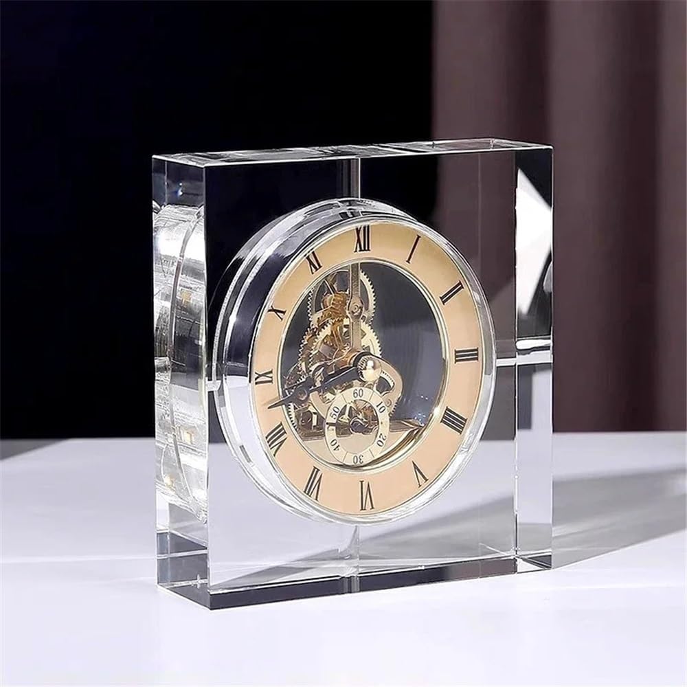 Zegar na biurko Kryształowy cichy zegar stołowy Luksusowy skandynawski estetyczny biurkowy Biurko Sypialnia Pokój gier Dekoracja Meble Akcesoria Dekoracje(Silver)