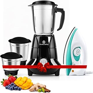 Berlin 750W Juicer Mixer Grinder With 1000W Phuket Dry Iron Combo | 3 Jar | Perfect for Juicing, Mixing, Blending | Stainless Steel Blades | Black | 2 Years Warranty