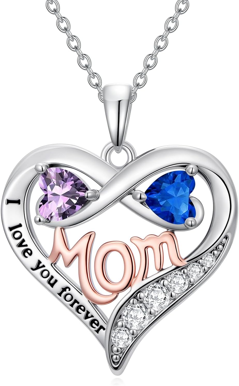 RJZ Mom Birthday Gifts from Daughter and Son with Double Heart Birthstone I Love You Forever Mom Jewelry Gifts