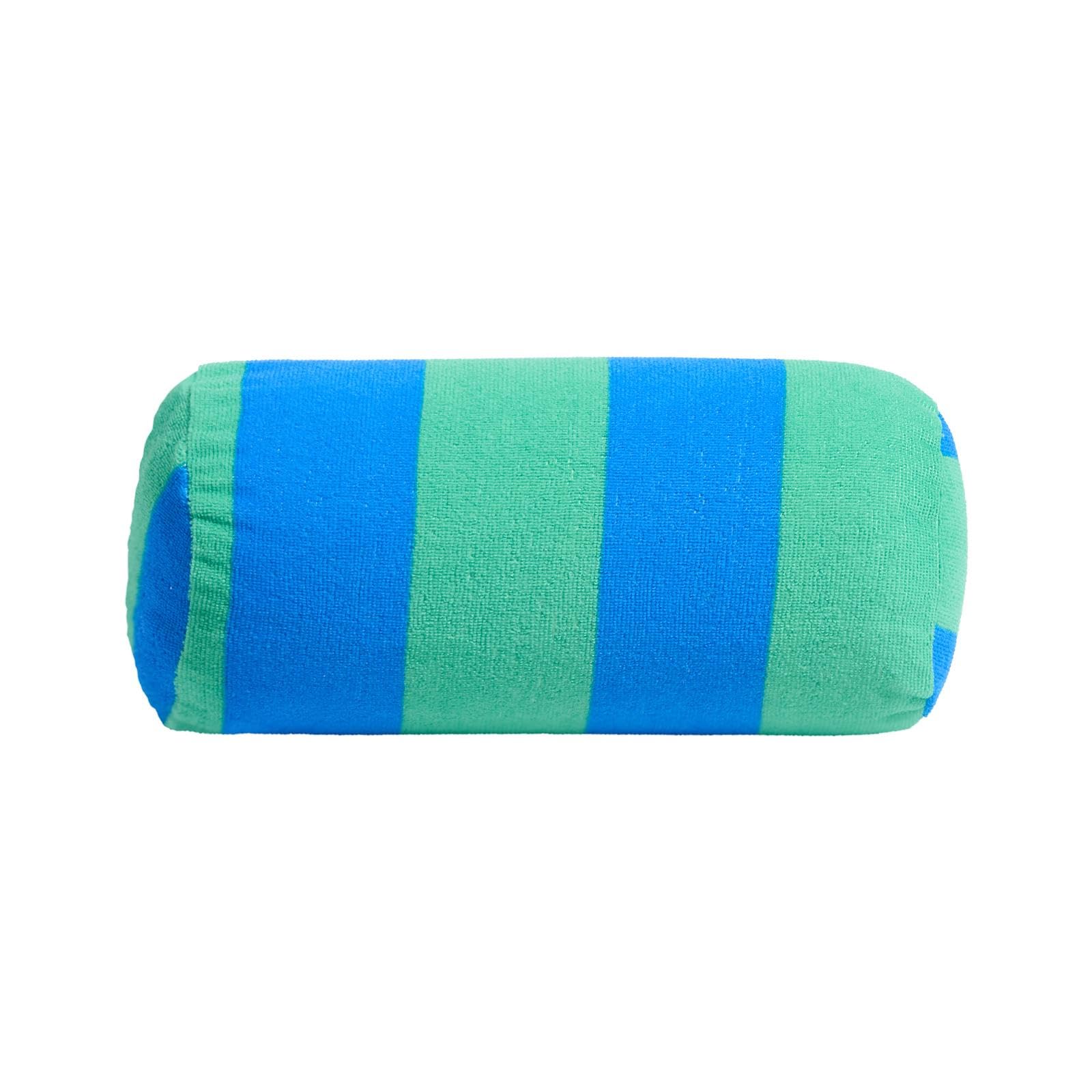 Ohs Women's Stripe - Blue/Green Inflatable Travel Pillow Stripe Bolster Cushion, Gifts For Lightweight Compact Portable Back Support Pillow With Soft Microfibre Cover For Sun Loungers Poolside, Blue/ - 36 X 16 X 16Cm