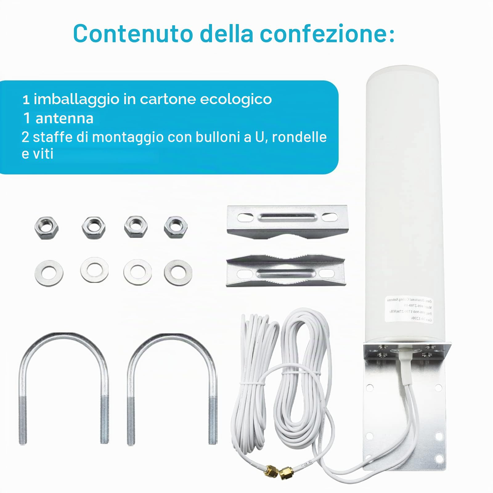 Antenna 4G Esterna 10DBi Dual SMA Maschio RG174 5M Cavo WiFi ad Alto Guadagno 3G 4G LTE Omnidirezionale per Router 5GLTE Hotspot Wireless