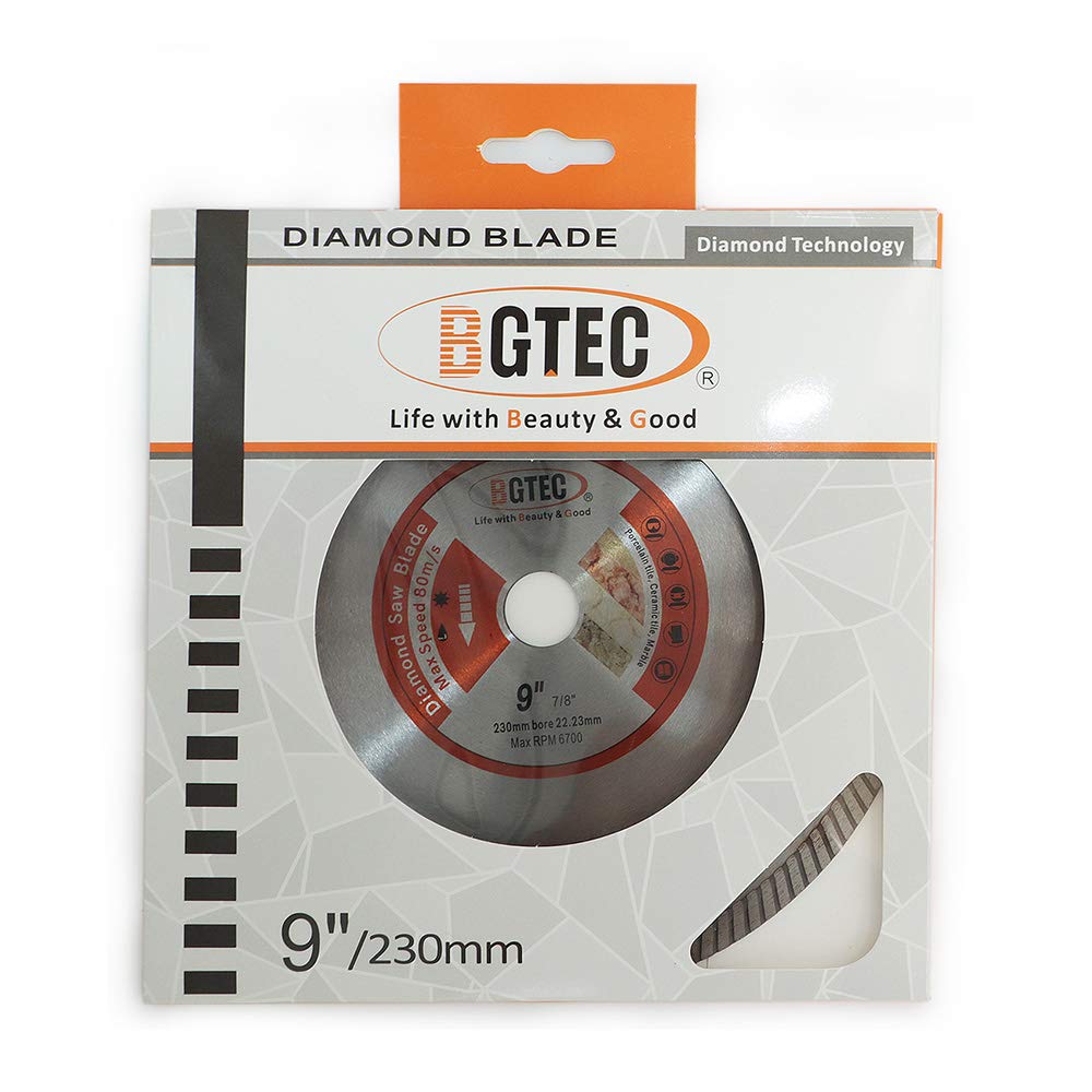 BGTEC Disque Diamant Turbo Super Mince - 230mm Lame de Scie Circulaire Diamètre de l'alésage 22,23 mm Pour découper la céramique/carrelage, le granite et les matériaux durs