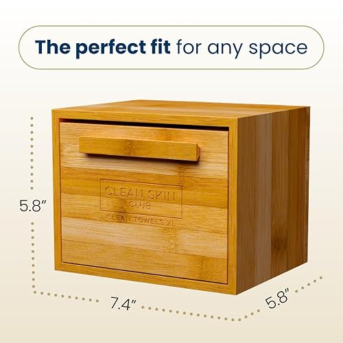 Miniatura 4 de Clean Skin Club Contenedor de bambú Luxe con cajón extraíble que incluye Clean Towels Original XL, 50 unidades, soporte desechable para toalla