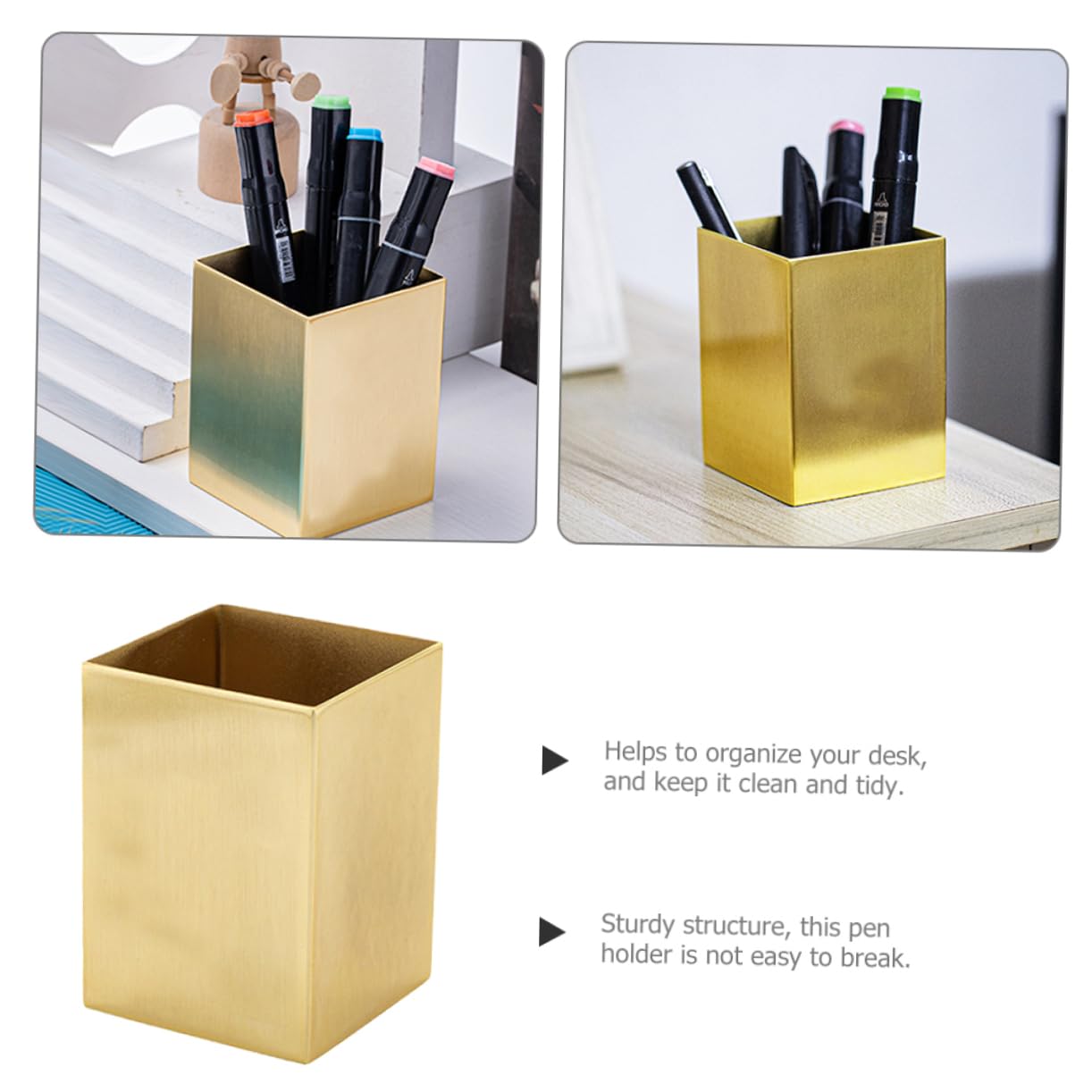 Artibetter Acero Inoxidable Portalápices Dorado Cuadrado de Escritorio